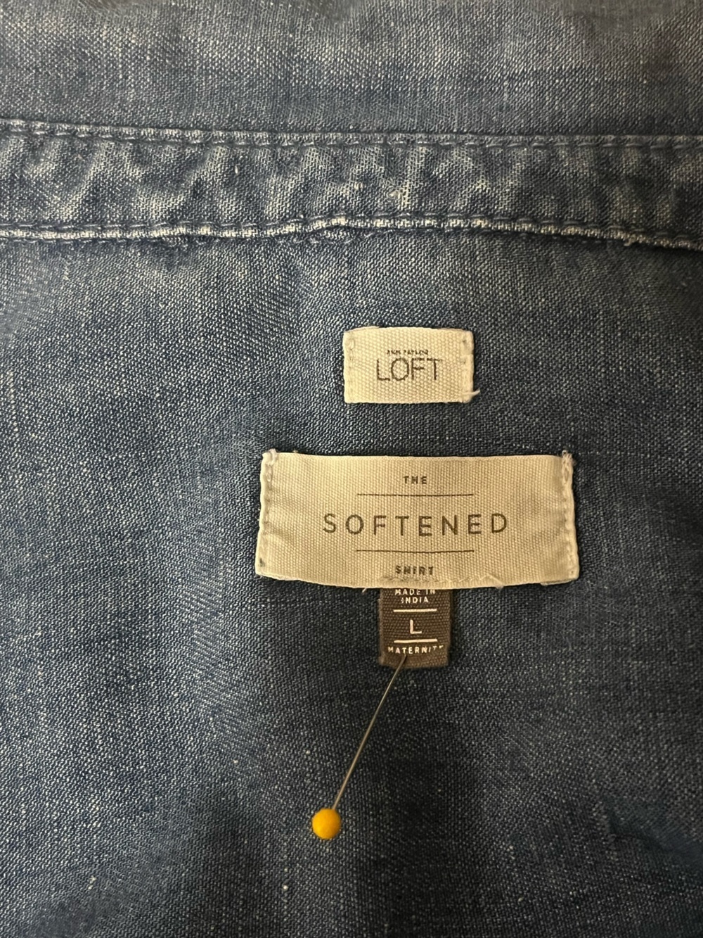 LOFT Softened Chambray Light Denim  Blue Button-Down Shirt, size L - Picture 4 of 8
